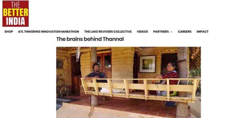 The Better India's 2019 feature 'Not Just a Humble Hut' on Thannal — Biju and Sindhu Bhaskar seated on their mud-house veranda.