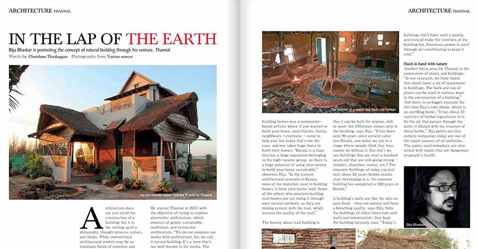 Thannal natural building in the news — Indian media feature 1