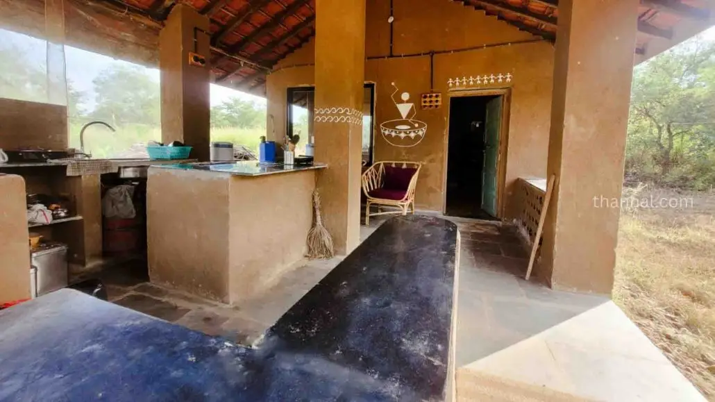 Open cob kitchen with Kadappa slabs