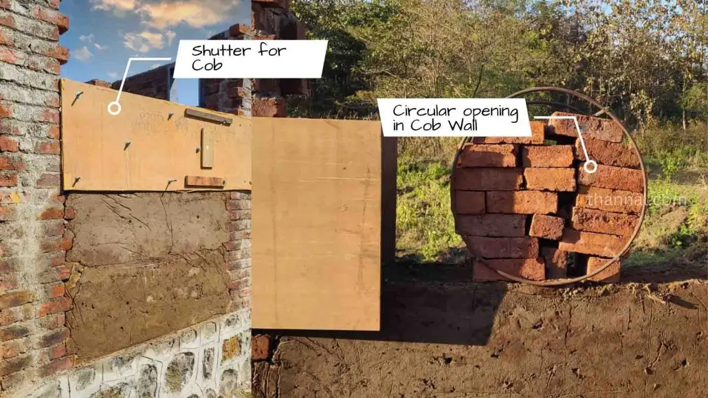 Shutter for cob walls and making circular opening in cob building